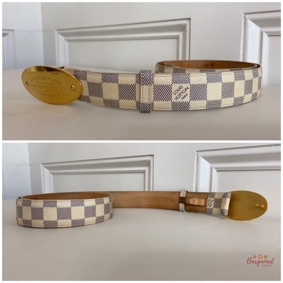 Authentic Louis Vuitton Damier Azur Canvas Leather Voyage Belt Size 85/34 M9837 - Picture 11 of 13